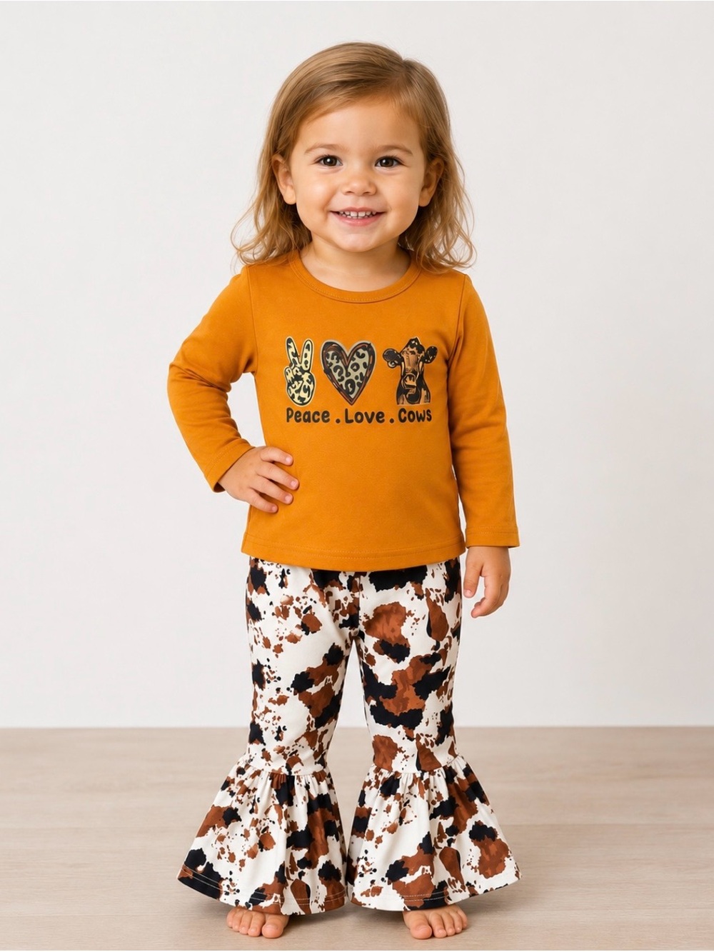 NWT PatPat Toddler Girl Cow Print Bell Bottom 2-Piece Outfit 18-24M